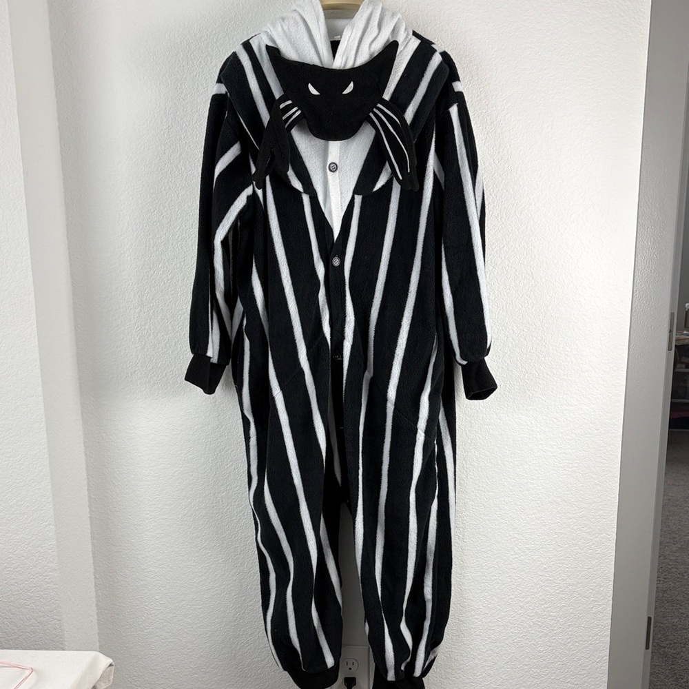 Black and White Striped Men's Onesie Costume Fleece